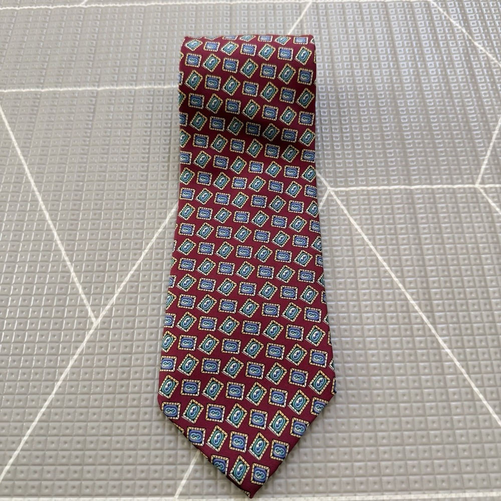 Christian‎ Dior Monsieur Vintage Neck Tie 100% Silk Red Geometric Print